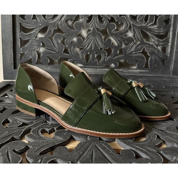 Cecelia New York Linear Tassel Loafers Green Patent Leather d’Orsay Slip On 9.5 - Picture 2 of 13